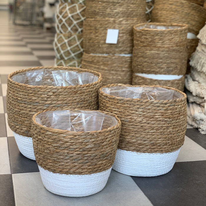 Multipurpose Basket in White and Natural Seaweed with Plastic Coating