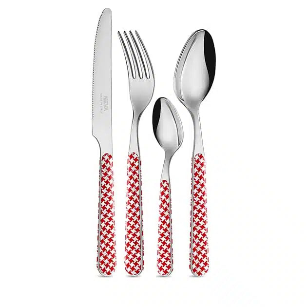 Red Pied De Poule Cutlery