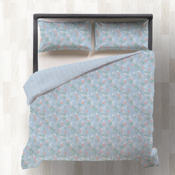 Odette Light Blue Cotton Double Duvet Cover Set